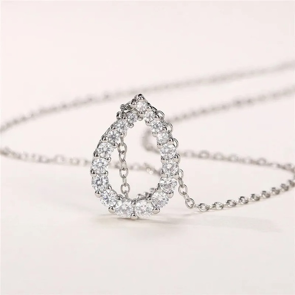 💋Sterling Silver  CZ Diamond Infinity Waterdrop Necklace - Picture 12 of 14